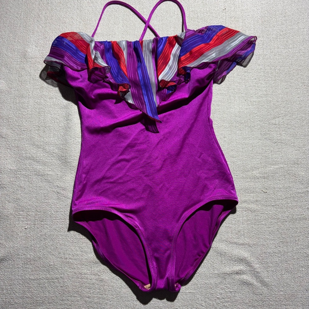 RARE Deweese Designs Swim & Sun Fashions Purple Ruffle Swimsuit